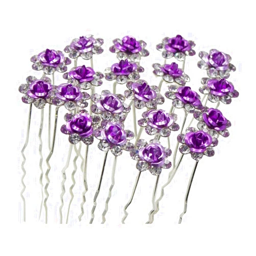 Newstarfactory Rose U-sharped Design Collection Metal Hair Pins Pack of 20 (Purple)