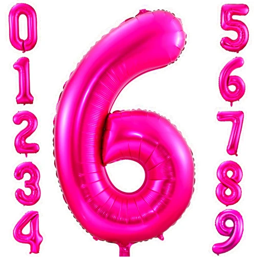 BBPOOL 6 Balloon Number Hot Pink 6 Birthday Balloon 40 inch Foil Mylar Large 6 Balloon Numbers for Birthday Party Anniversary Festival
