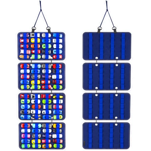 KISLANE Hanging Display Case for Tacoy Cars , 4 in 1 Storage Compatible with Toy Car Hanging Storage Organizer Fit for Toy Cars, Toy Trucks, Kids Toy Car Hanging Over The Wall (Blue 80 Slots)
