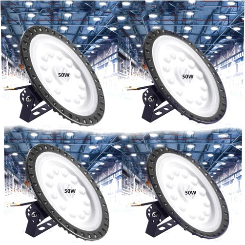 Chunnuan 50W UFO LED High Bay Light 5000lm Commercial Bay Lighting 6000K Cold White High Bay Lamp - IP54 Warehouse Lights- LED Shop Lights Industrial Lamp for Garage Factory Workshop Gym (50W-4pcs)