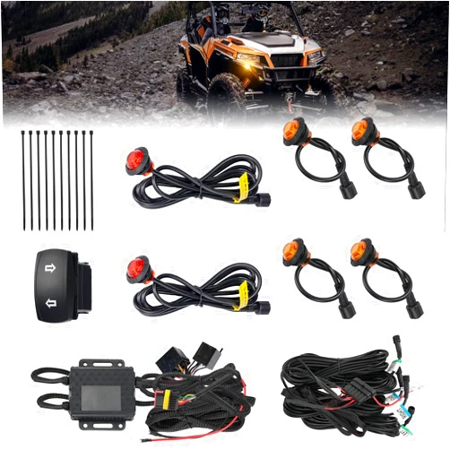 KEMIMOTO UTV Blinker Kit, UTV ATV Turn Signal Kit with Rocker Switch, Universal Plug & Play Street Legal Kit Compatible with Can-Am Defender X3, Polaris Ranger RZR General, Pioneer, Kawasaki, CFMOTO