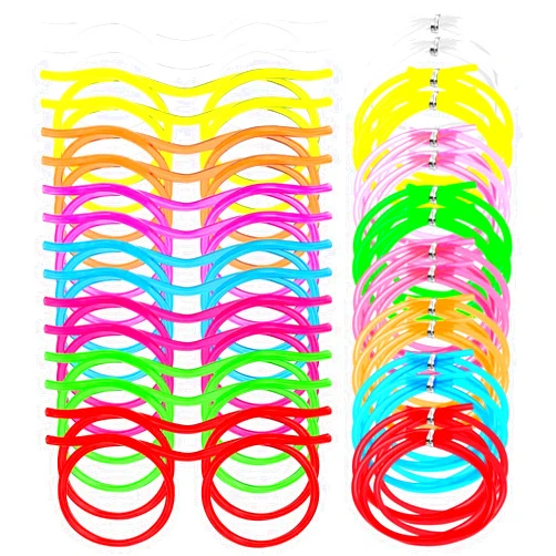 SYWHXY 16 Pieces Silly Straw Glasses for Adults Crazy Straws Glasses for Kids Drink, Novelty Fun Loop Drinking Eyeglasses Straw for Birthday Fun Annual Meeting Assorted (8 Colors)