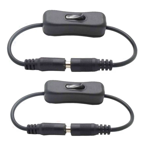 TronicsPros 2pcs LED Strip Light Inline On/Off Switch Cable DC Jack (5.5x2.1mm) Male to Female Connector, DC Jack Switch, LED Tape Connector, 12V Inline Rocker Switch DC Power Adapter Connector