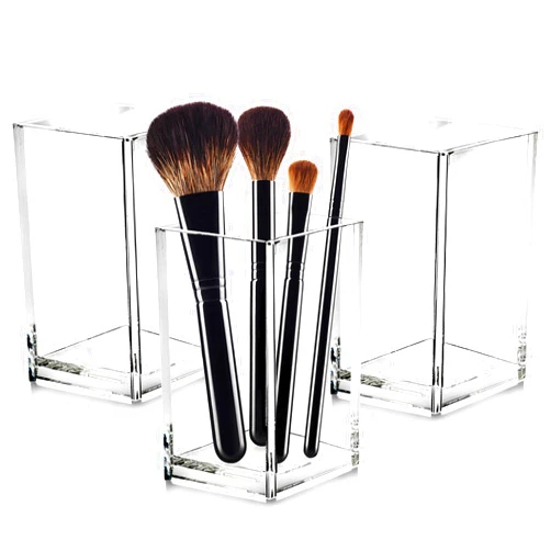 Cerpourt 3 Pack Clear Acrylic Makeup Brush Holder,Acrylic Cosmetic Brushes Storage Organizer,Pencil Pen Holder Cup for Desk,Modern Design Desk Accessories for Office School Home Supplies