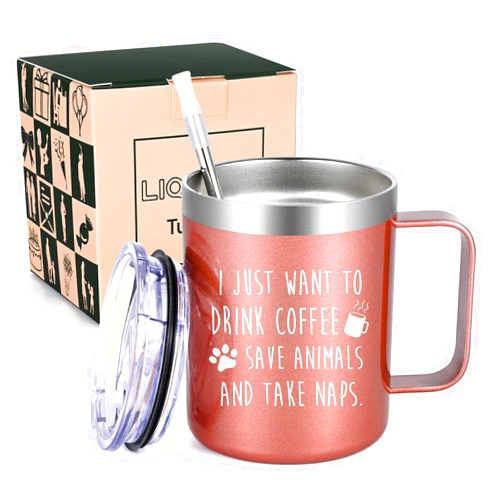 LiqCool Vet Tech Gifts, Veterinary Gifts, Animal Dog Lovers Gifts for Women, I Just Want to Drink Coffee Save Animals Take Naps Insulated Mug, Veterinarian Gifts for Christmas Birthday(12Oz Rose Gold)