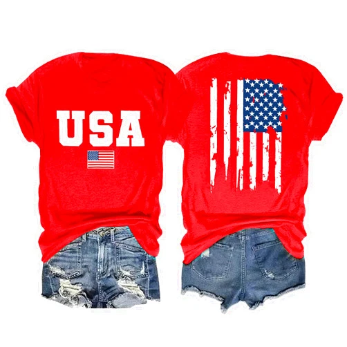 ELDPS American Flag Shirts for Women: 4th of July T Shirt Funny USA Print Tees Patriotic Casual Short Sleeve Tops