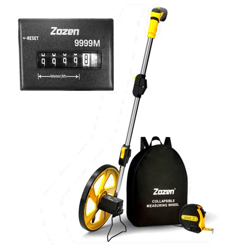 Zozen Measuring Wheel in Meters, Foldable Meters Measure Wheel | Metric Units [Up to 9,999m], Rolling Measurement with Backbag, One Key to Reset/Kickstand to Keep Stand/Starting Point Arrow.
