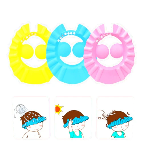 SUNTRADE 3Pcs Cute Kids Adjustable Shampoo Bath Bathing Shower Cap Hat Wash Hair Shield