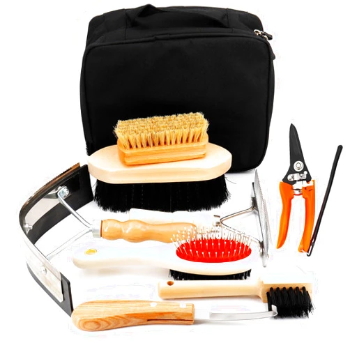 Surfante Horse Grooming Kit 8 PCS, Horse Cleaning Tool Set,Horse Brushes Set Horse Sweat Scraper Mane Comb with Storage Bag