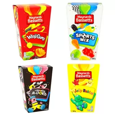 Maynards Bassetts Sweet Selection 4 Boxes Liquorice Allsorts, Jelly Babies, Wine Gums & Sports Mix. Great Gift, Party Pack
