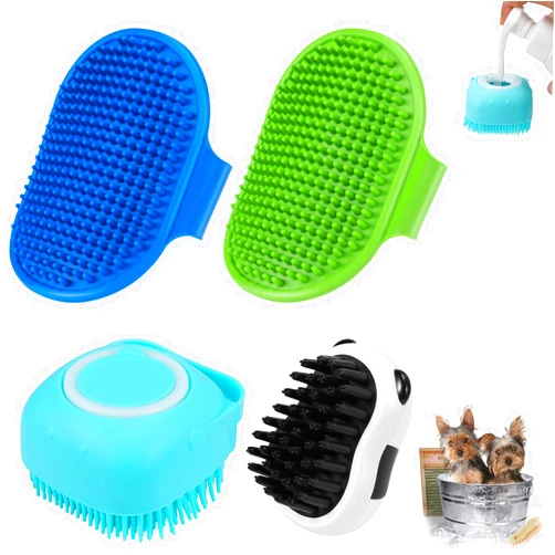 Wedding Pails 4PCS Dog Bath Brush Kit,Dog Grooming Washing Brush,Soft Silicone Pet Shower Shampoo Scrubber Soothing Massage Dispenser,Adjustable Ring Handle Clean Brush for Long Short Haired Dogs And Cats
