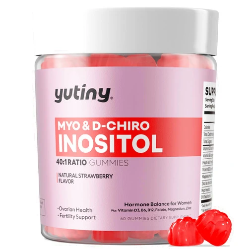 Yutiny Myo-Inositol & D-Chiro Inositol Gummies, Vitamin B6 B12 & Folate for Women, Fertility Support, Hormone Balance, Vegan, Sugar Free, Strawberry Flavor, 60 Count
