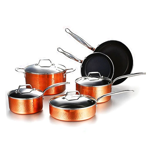 COOKSMARK 10 Piece Hammered Copper Cookware Set with Nonstick Coating, Induction Pots and Pans Set Dishwasher Safe