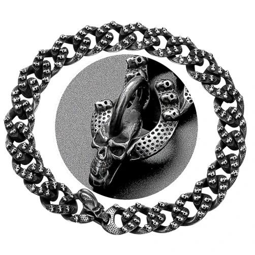 Txprodogchains Skull Dog Collar Gothic Retro Choke Chain Antique Black Over Stainless Steel Biker Cuban Link Dog Collar 30mm Punk Style Rock Skulls Carving Dog Necklace Choke Collar for Big Breeds Dogs (18 inch)