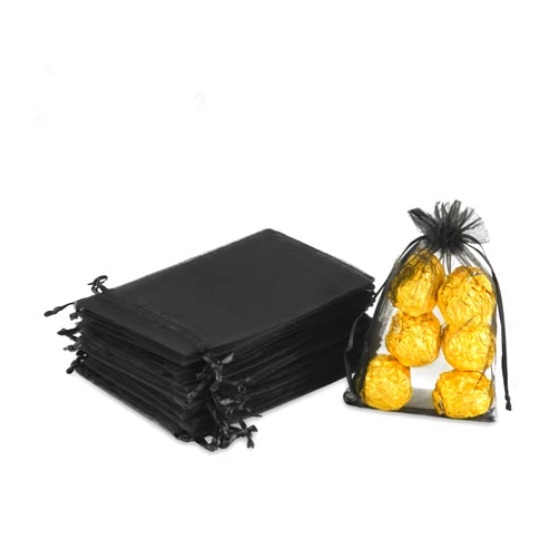 Hopttreely 100PCS 4x6 (10x15cm) Sheer Drawstring Gift Bags, Black Organza Wedding Party Favor Pouches Jewelry Christmas Festival Gift Bags