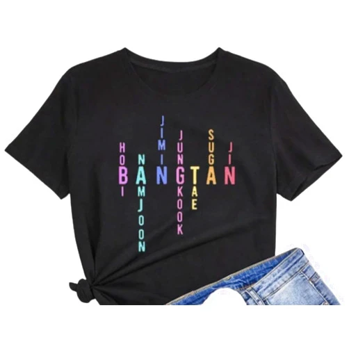 KPOPIRUDA Tshirts for Bangtan Boys Women Sleeve Member Name Letter Printed T-Shirt Merchandise for Kpop Merch