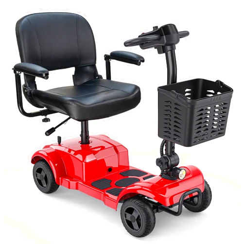 ENGWE Folding 4 Wheel Mobility Scooter,15 Mile Long Range, 250W Electric Powered Mobile Wheelchair for Seniors Adult with Detachable Basket, Front Light (Red, XL Cushion)