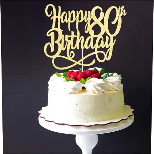 Qertesl Gold Glitter Happy 80th Birthday Cake Topper,Cheers to 80 Years,happy 80th Birthday Cake Topper,80th Anniversary Cake Topper， men and women 80 years old happy birthday Party Decoration