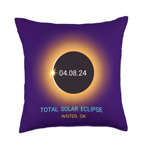 Oklahoma Total Eclipse Gear 04/08/24 Wister OK Total Solar Eclipse 04/08/24 Oklahoma Souvenir Throw Pillow, 18x18, Multicolor