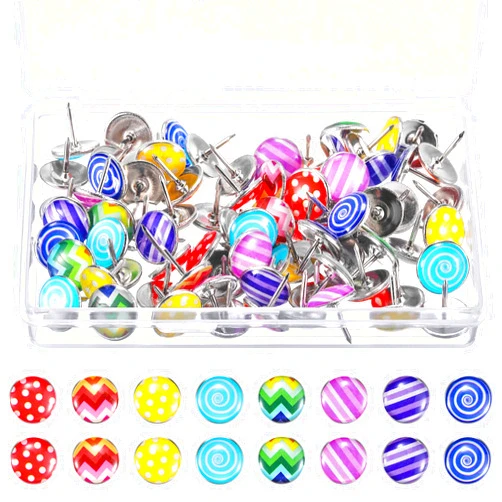 TecUnite Creative Fashion Push Pins Decorative Thumbtacks for Wall Maps, Photos, Bulletin Board or Cork Boards, 8 Different Patterns, 80 Pieces (Colorful)