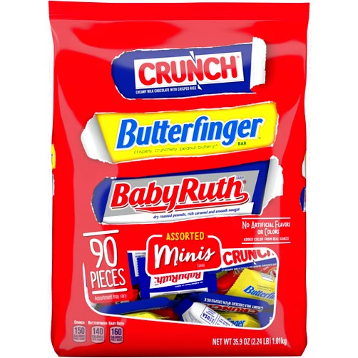 Butterfinger and Co. Bulk Chocolatey Candy Bag, Mix of Mini Butterfinger, CRUNCH, and Baby Ruth Milk Chocolatey Bars, Easter Basket Stuffers, 35.9 oz, 90 Count