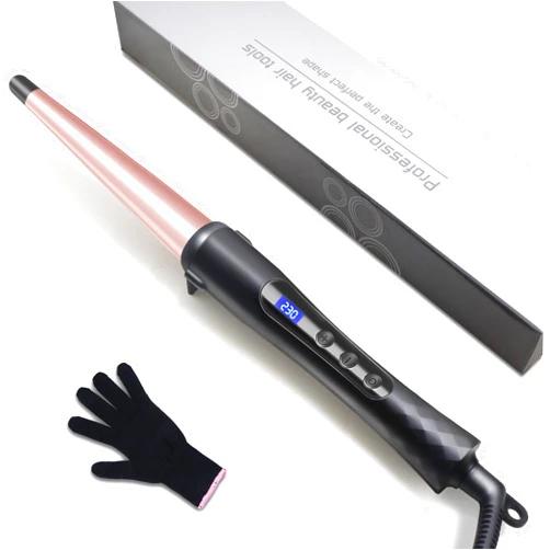 Hopopower Hair Curling Wand, 1/2-1 Inch Tapered Curling Iron for All Hair Types, Professional Ceramic Hair Curler Wand with Adjustable Temperature 190-450℉, Include Heat Resistant Glove, Rose Pink