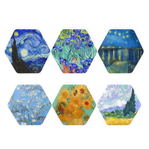 Boeshiba Coasters for Drinks Leather Van Gogh Art Coasters Set - Use 6 Famous Van Gogh Paintings, Unique Housewarming Gifts for New Home Decorative