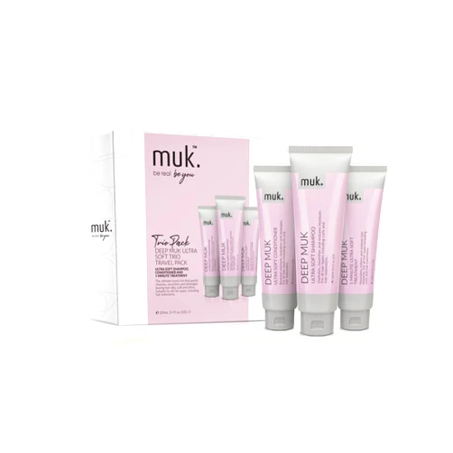MUK. MUK Haircare Travel Pack - Deep Ultra Soft Shampoo, Conditioner & 1 Minute Treatment, 100ml Each - Hydrating & Smoothing System for All Hair Types