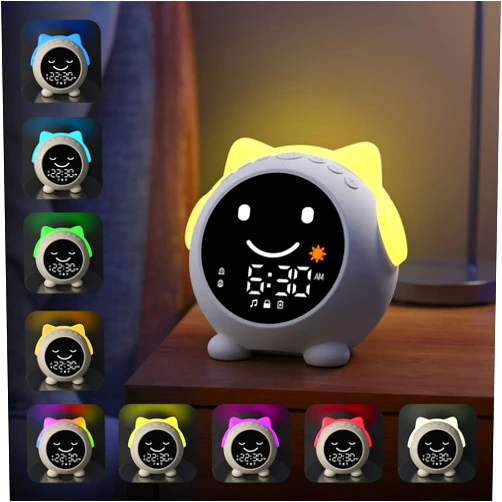 MRSCOZ Toddlers Sleep Training Clock, Alarm Clock for Kids, Bluetooth Music Player & Digital Clock, Sleep Sound Machine for Kids Bedroom, Kids Alarm Clock Sleep Trainer with Wake up Light