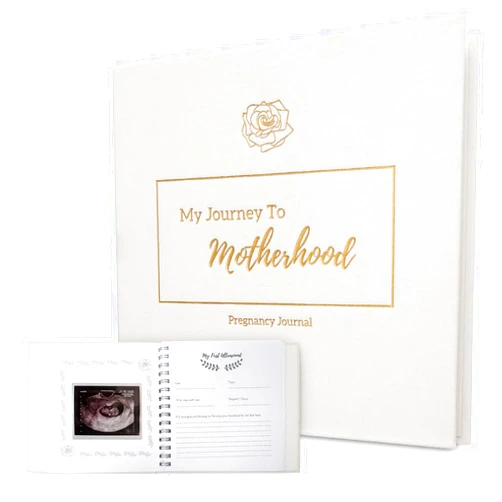Perks & Joys Pregnancy Journal - 8.1x8.1in Ivory, 120 GSM Paper, 4x6in, 3x3in, 4x4in Photo Spaces, Keepsake Pocket, Sentiments