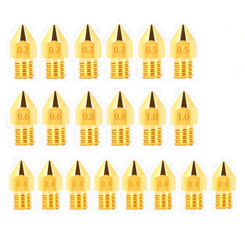 HUAFAST 20 PCS MK8 Extruder Nozzles FDM 3D Printer Brass Nozzle 0.4mm,0.2mm 0.3mm 0.6mm 0.8mm 1.0mm Suit for Creality Ender 3/5 CR-10 Makerbot Anet A8 TEVO Tornado Reprap Prusa