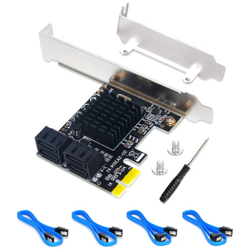 Moonqkuses SATA Card, 4 Port SATA 3.0 Controller Expansion Card with 4 SATA Cable, 6Gbps PCIe SATA Card with Low Profile Bracket, Non-Raid, Boot as System Disk, Support 4 SATA 3.0 Devices