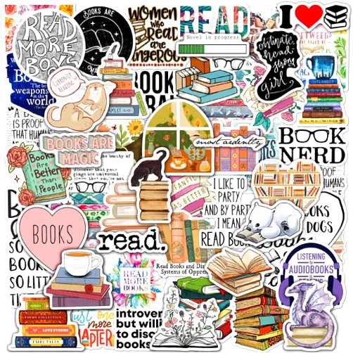 Joyppy 50 PCS Book Stickers for Kindle, Bookish Kindle Reading Stickers for Books, Water Bottles, Laptops, Book Lover Stickers Accessories Gifts for Kids Teens Adults (Style B)