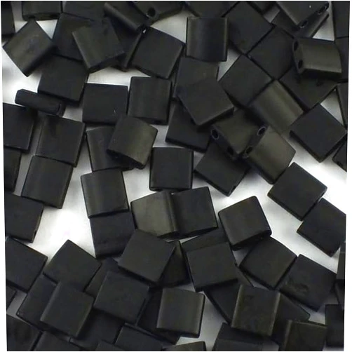 Bohemia Crystal Valley 5 g Miyuki Tila-Half Tila-Quater Tila 2-Hole Beads, Size Tila 5 x 5 mm, Opaque Frosted Jet (# 401F), Japan, Glass