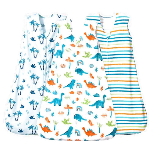 david's kids 3 Pack 100% Cotton Baby Sleep Sack 6-12 Months, Ultra Soft Baby Wearable Blankets with 2-Way Zipper, Comfy Sleeping Bags for Infant Newborn Boys Girls Neutral, Medium Size, Dinosaur