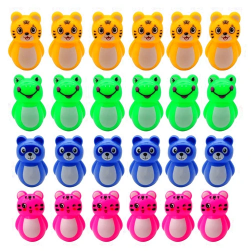 Toyvian Desktop Tumbler Decoration 24PCS Baby Tumbler Mini Animal Tumbler Panda Baby Weeble Wobble Bear Tummy Time Rock Tumbler Egg Shakers Montessori Balancing Tumbler for Baby
