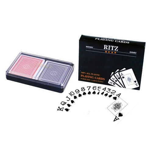 RITZ PLASTIC PLAYING CARDS Ritz 2-Decks Poker Size 100% Plastic Playing Cards Set in Plastic Case, Large Index, Waterproof