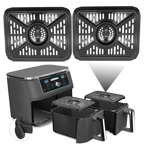 Oecue 2 Pieces Air Fryer Grill Pan for Ninja Foodi DZ401 DZ550 DZ071 AD350CO DualZone Air Fryers, Replacement Air Fryer Crisper Plate Grill Plate Tray Accessories with Rubber Bumpers, Dishwasher Safe
