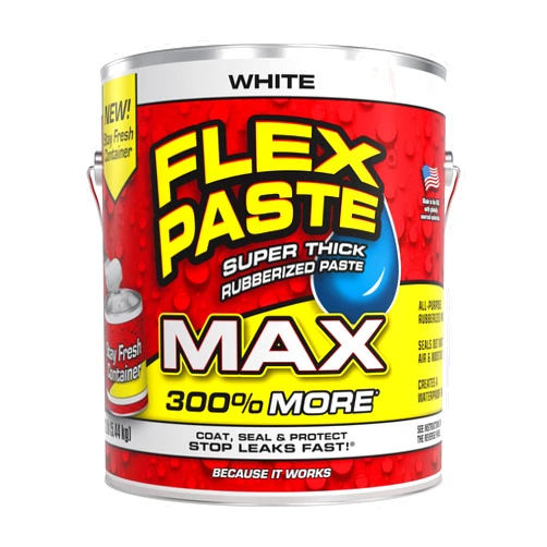 Flex Paste MAX, 12 lb Can, White, Waterproof Paintable Putty, Spackle Sealant, Fill Gaps Cracks Holes - Block Out Water and Air - UV Resistant - Walls, Drywall, EPDM, Concrete, Roof, RV Repairs