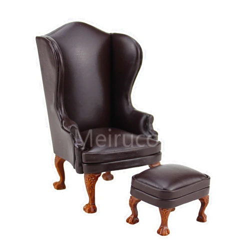 Meirucorp Dollshouse 1/12 Scale Miniature Furniture Wing Chair and Ottoman Brown