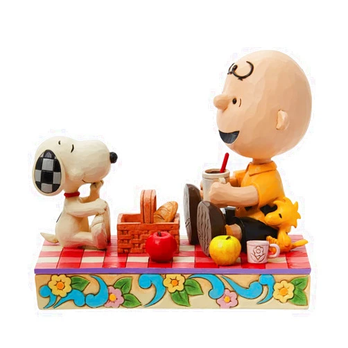 Enesco Peanuts Collection by Jim Shore Snoopy, Charlie Brown and Woodstock Picnic Figurine- Stone Resin Hand Crafted Painted Collectible Peanuts Snoopy Figurines Home Decor Statue, 4.8 Inch