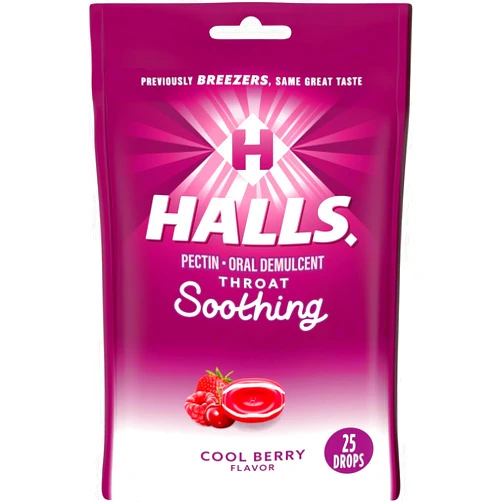 FIKPTE Halls Breezers Cough Drops, Cool Berry, 25 Count Per Bag (2 Pack)C