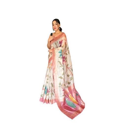 Rang Priya Pure Chanderi Banarasi Silk Saree with 3D digital Print and unstitched blouse