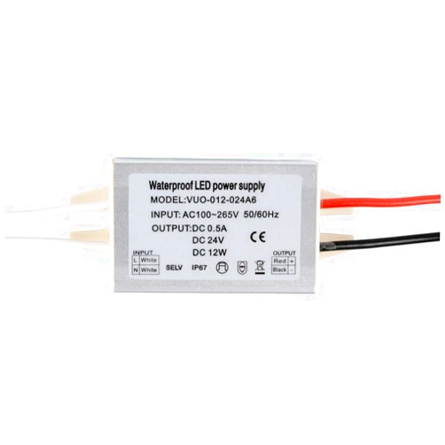 BARETHE LED Driver 12W 0.5A Waterproof IP67 Power Supply 24V DC Transformer Adapter Low Voltage Power Supply for Lighting Strip with Outdoor Use