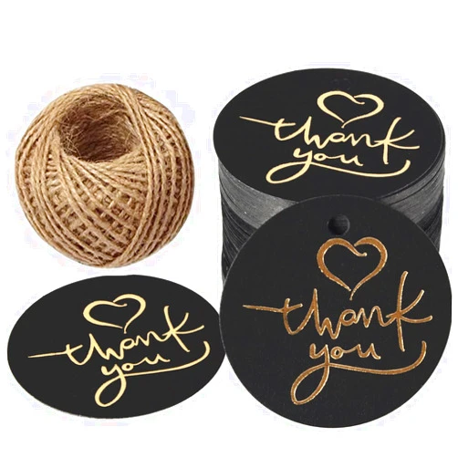 OUMEIDY 100 PCS Thank You Gift Tags Kraft Paper Round Gift Tags with String for Wedding Birthday Party Baby Shower Favors Gift Wrapping DIY Arts and Crafts