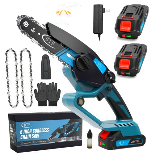 BTF Mini Chainsaw,Portable Electric Chainsaw Cordless,Battery Powered,Small Powered Handheld Chain Saw Pruning Shears for Tree Branches,Camping and Gardening (2PCS 20VBatteries &2 Chains)