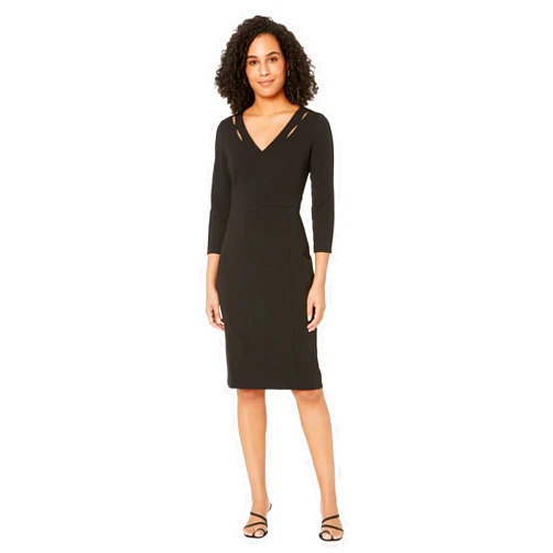 Calvin Klein Long Sleeve V-Neck Sheath Dress Black 8