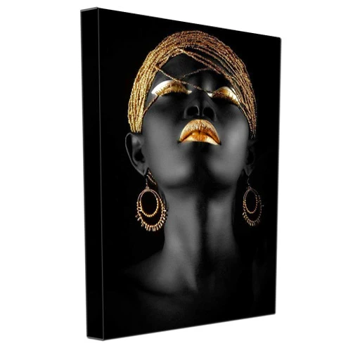 Gold mi Black Woman Portrait Artwork Home Decor Black and Golden Meditation African Girl Room Wall Art Canvas Painting for Living Room Wall Decor Frame 12x16in Bathroom Décor