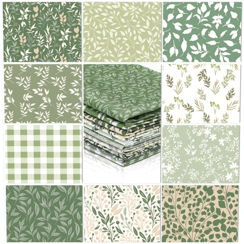 Hahafelt 10 Pcs 18 x 22 Inch Sage Green Fat Quarters Greenery Precut Fabric Bundles Botanical Green Leaves Plaid Flower Quliting Squares Patchwork for Spring Summer DIY Craft Sewing Quilt Material