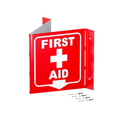 Yellow Safety Stay Safe with our OSHA Compliant Folded Projecting First Aid Sign - 5